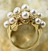 Eye-Catching 18K Pearl and Diamond Cluster Ring