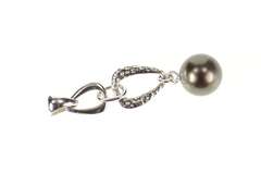 14K White Gold 8.9mm Brown Pearl Hammered Chain Drop Pendant
