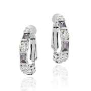 Sterling Silver Amethyst & White CZ Hoop Earrings