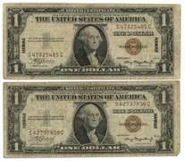 2 Series of 1935-A $1 Hawaii Silver Certificate notes