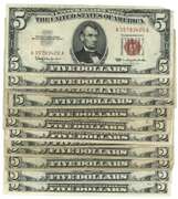 12 mixed 1953/63 $5 Red Seal Notes in circ