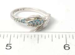 Sterling Silver Feather Ring With Blue Stones