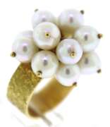Gorgeous 18kt YG White Pearl Cluster Textured Ring