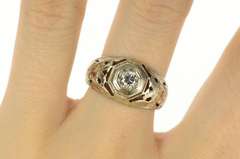 18K White Gold 0.36 Ct Diamond Ornate Men's Masonic Ring