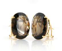 Gorgeous Yellow Gold Oval Smokey Quartz Earrings