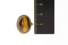10K Yellow Gold Oval Tiger's Eye Cabochon Ornate Cocktail Ring