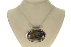 Sterling Silver Oval Natural Labradorite Cabochon Pendant