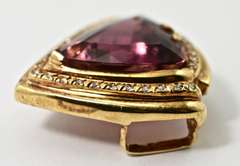 Gorgeous Vibrant Orange-Pink Tourmaline and Diamond 14K Slider