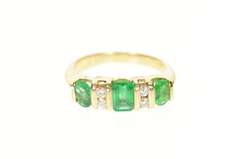 14K Yellow Gold 0.91 Ctw Natural Emerald Diamond Classic Ring