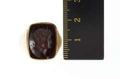 14K Yellow Gold Ornate Carved Unique Intaglio Retro Statement Ring