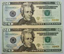 (2) Gem Crisp 2004A $20 Star Federal Reserve Notes-Scarce Consecutive Four Digit Serial Numbers!