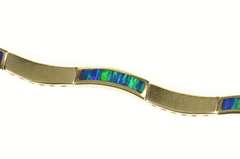 14K Yellow Gold Wavy Black Opal Inlay Curvy Statement Bracelet