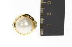 14K Yellow Gold Round Pearl Diamond Graduated Statement Ring