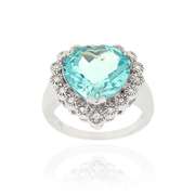 Sterling Silver 7ct. TGW Blue Topaz & CZ Heart Ring