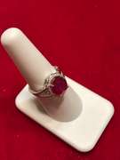 14K Ruby Split Shank Ring with Diamond Halo