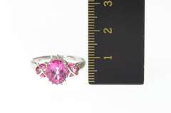 10K White Gold Oval Syn. Pink Sapphire Diamond Accent Ring