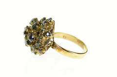 12K Yellow Gold 1960's Ornate Sapphire Round Cluster Cocktail Ring
