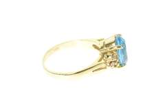 14K Yellow Gold Oval Blue Topaz Diamond Cluster Cocktail Ring
