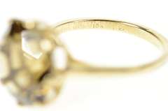 14K Yellow Gold Syn. Smoky Quartz Solitaire Ornate Cocktail Ring