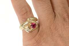 10K Yellow Gold 1930's Coiled Serpent Snake Syn. Ruby Men's Ring