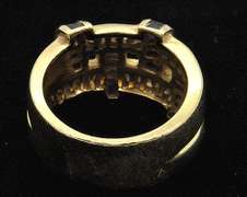 14K GOLD , DIAMOND AND SAPPHIRE RING