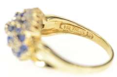 14K Yellow Gold 1.23 Ctw Sapphire Cluster Diamond Statement Ring