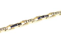 14K Yellow Gold 2.55 Ctw Sapphire Diamond Bar Link Tennis Bracelet