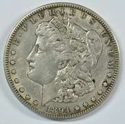 Scarce 1894-S Morgan Silver Dollar in XF/AU