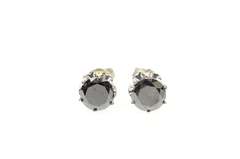 14K White Gold 3.56 Ctw Black Diamond Solitaire Stud Earrings