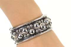 Sterling Silver Wavy Dot Pattern Ornate Statement Bangle Bracelet