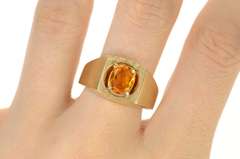 14K Yellow Gold Oval Citrine 1960's Retro Squared Statement Ring