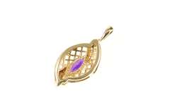 10K Yellow Gold Marquise Amethyst Diamond Lattice Filigree Pendant