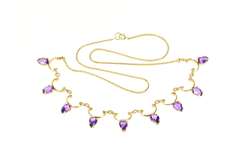 14K Yellow Gold Pear Amethyst Scalloped Drop Fringe Chain Necklace