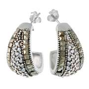 Sterling Silver Marcasite & CZ Half Hoop Earrings