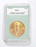 MS67 1911-D $20.00 Saint-Gaudens Gold Double Eagle - Graded NTC