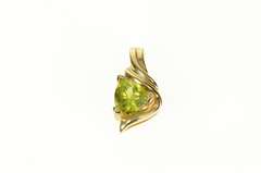 14K Yellow Gold Trillion Peridot Solitaire Simple Pendant
