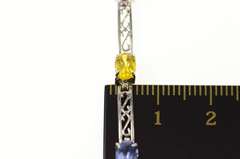 10K White Gold Scroll Filigree Bar Oval Syn. Sapphire Bracelet