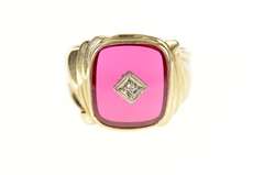10K Yellow Gold Men's Retro Syn. Ruby Diamond Statement Ring
