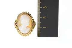 10K Yellow Gold Victorian Carved Shell Cameo Lady Bow Accent Ring