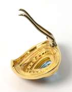 Heavy 18KT Yellow Gold Blue Topaz & Diamond Slide Pendant / Enhancer