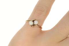 10K Yellow Gold Victorian Natural Opal Two Stone Bypass Ring