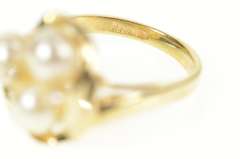 14K Yellow Gold Pearl Cluster Diamond Statement Cocktail Ring