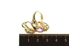 14K Yellow Gold Pink Topaz Ornate Wavy Statement Cocktail Ring
