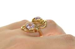 14K Yellow Gold Pink Topaz Ornate Wavy Statement Cocktail Ring