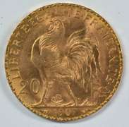 Gem BU 1907 France 20 Francs Gold 'Rooster' coins