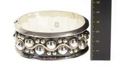 Sterling Silver Wavy Dot Pattern Ornate Statement Bangle Bracelet