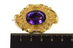 18K Yellow Gold Victorian Scroll Ornate Amethyst Mourning Pin/Brooch