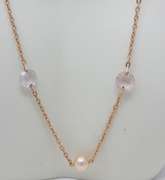 Charming Rose Quartz and Pearl Station Necklace