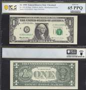 $1 1995 2 NOTES FAULTY ALIGNMENT PCGS BN Gem Unc 65 PPQ