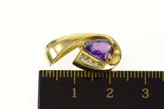 14K Yellow Gold Pear Amethyst Diamond Accent Wave Loop Pendant